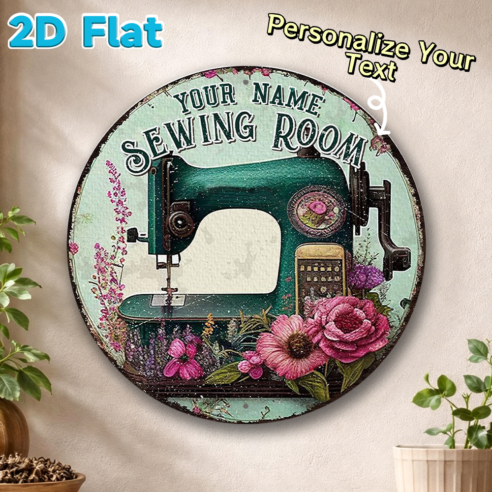 Art Craft Decoration - Custom Name Sewing Room Round Metal