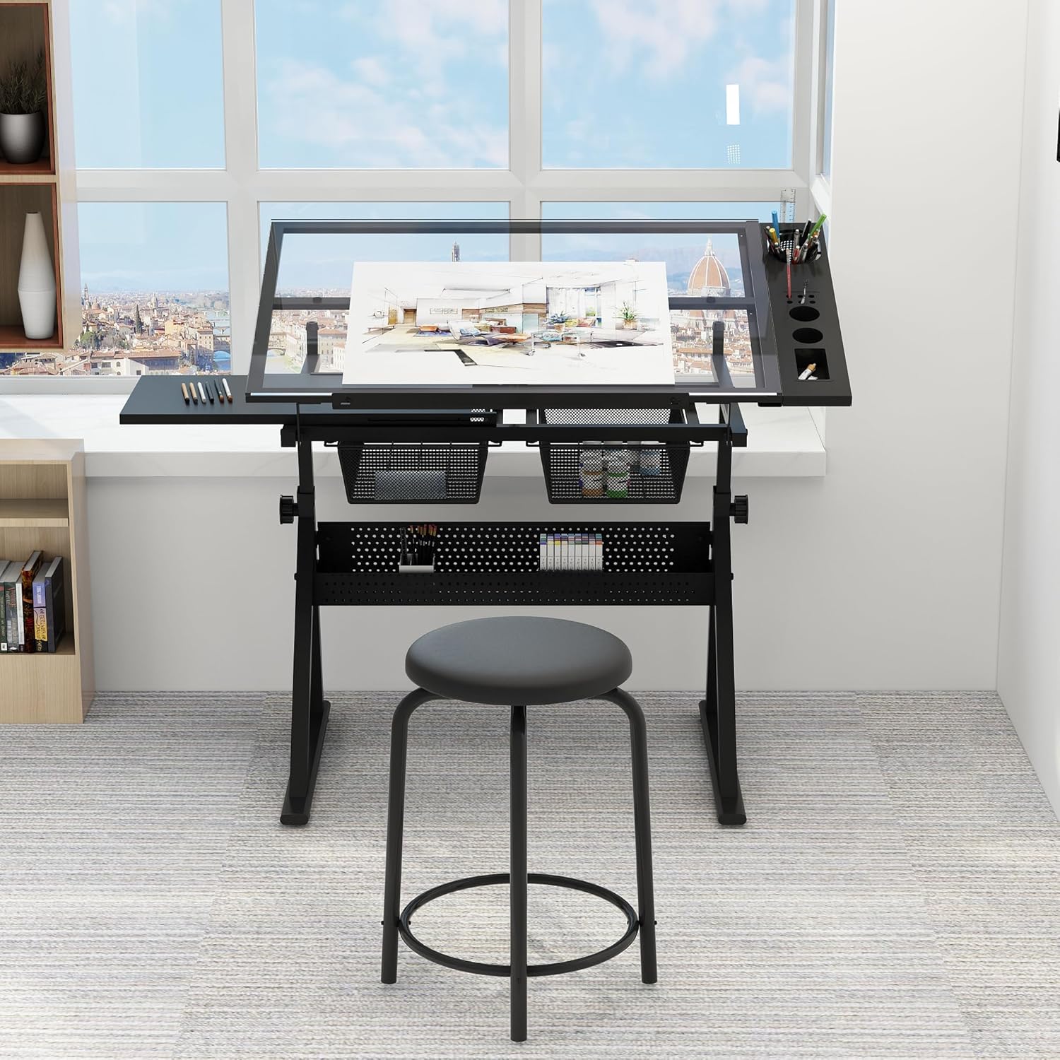Art & Craft Teacher - Table w/Stool, Height Adjustable Drawing Table,